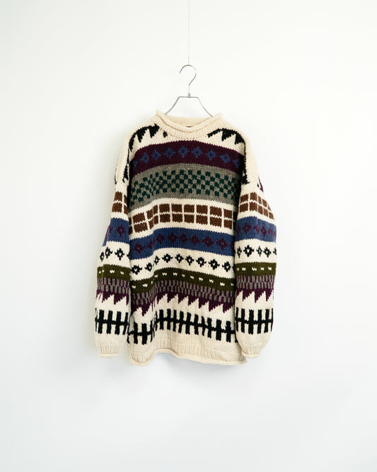 90s Heavy-Weight Hand-Knitted Wool Sweater "Otavalo"