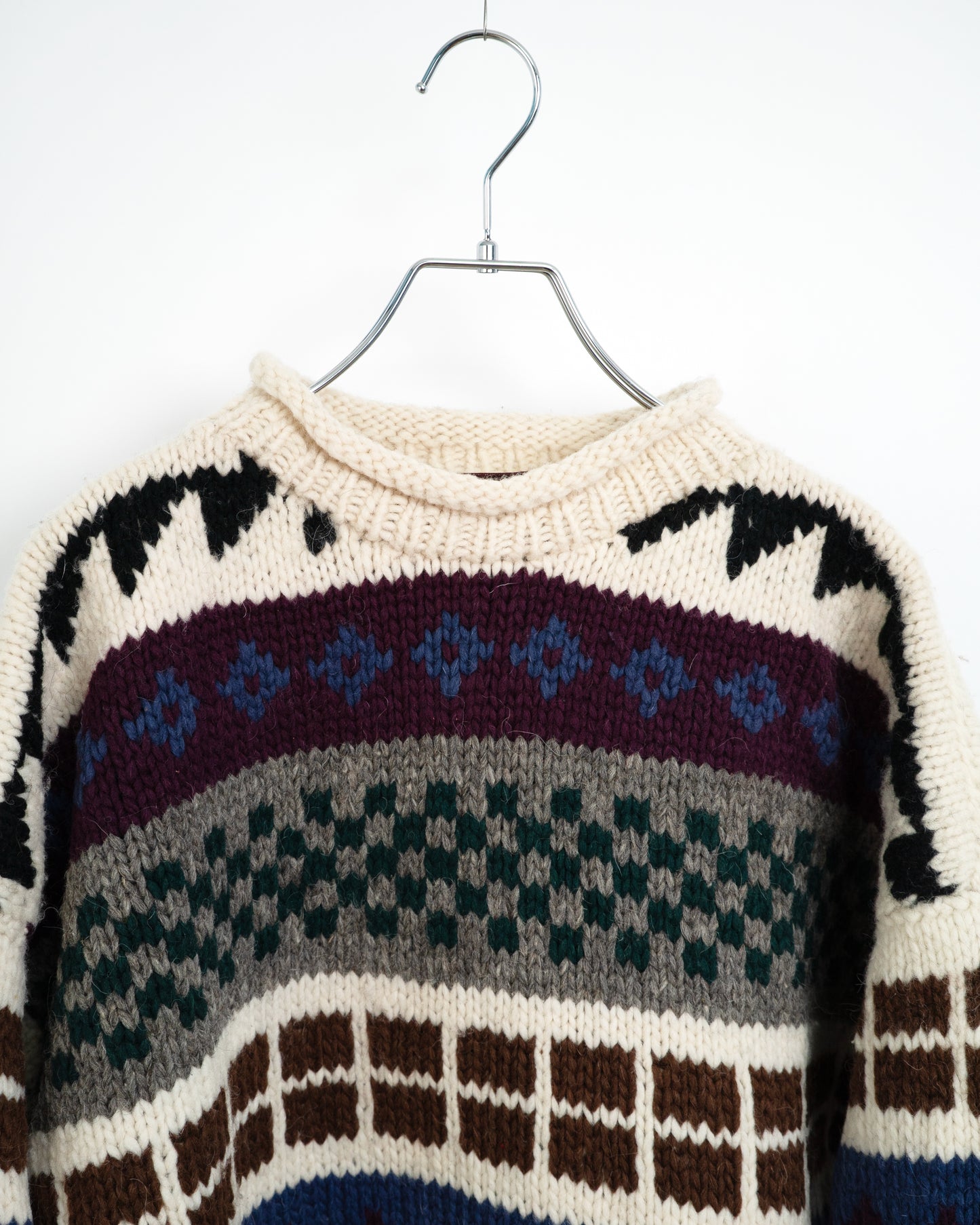 90s Heavy-Weight Hand-Knitted Wool Sweater "Otavalo"