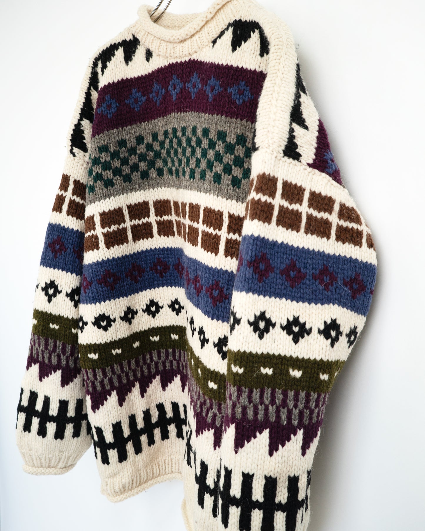 90s Heavy-Weight Hand-Knitted Wool Sweater "Otavalo"