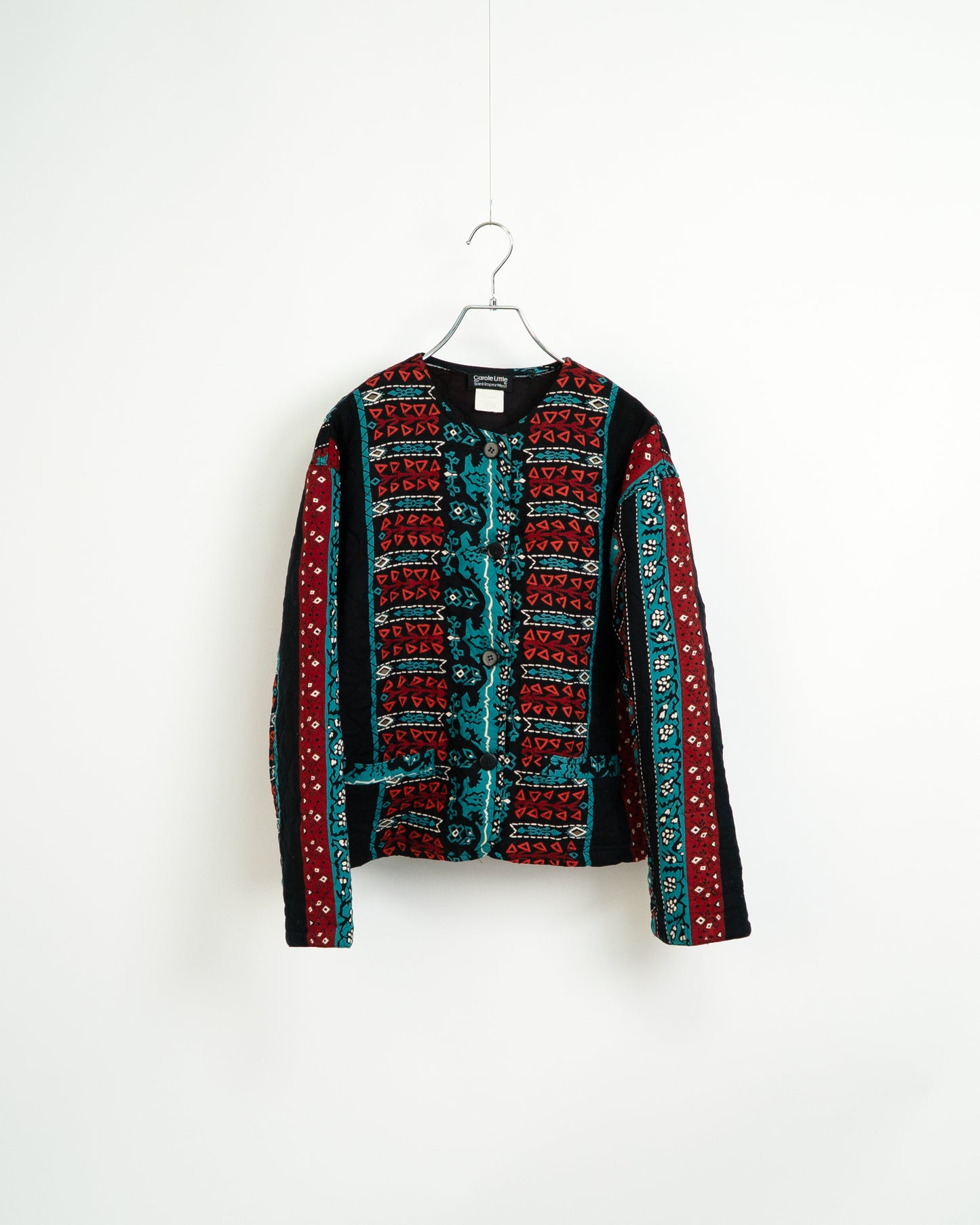 Quilted Multi-Pattern No-Collar Jacket