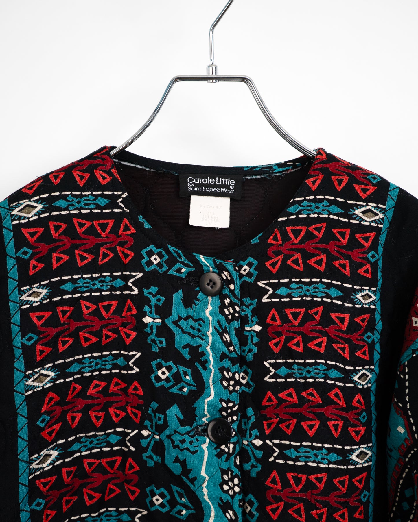 Quilted Multi-Pattern No-Collar Jacket