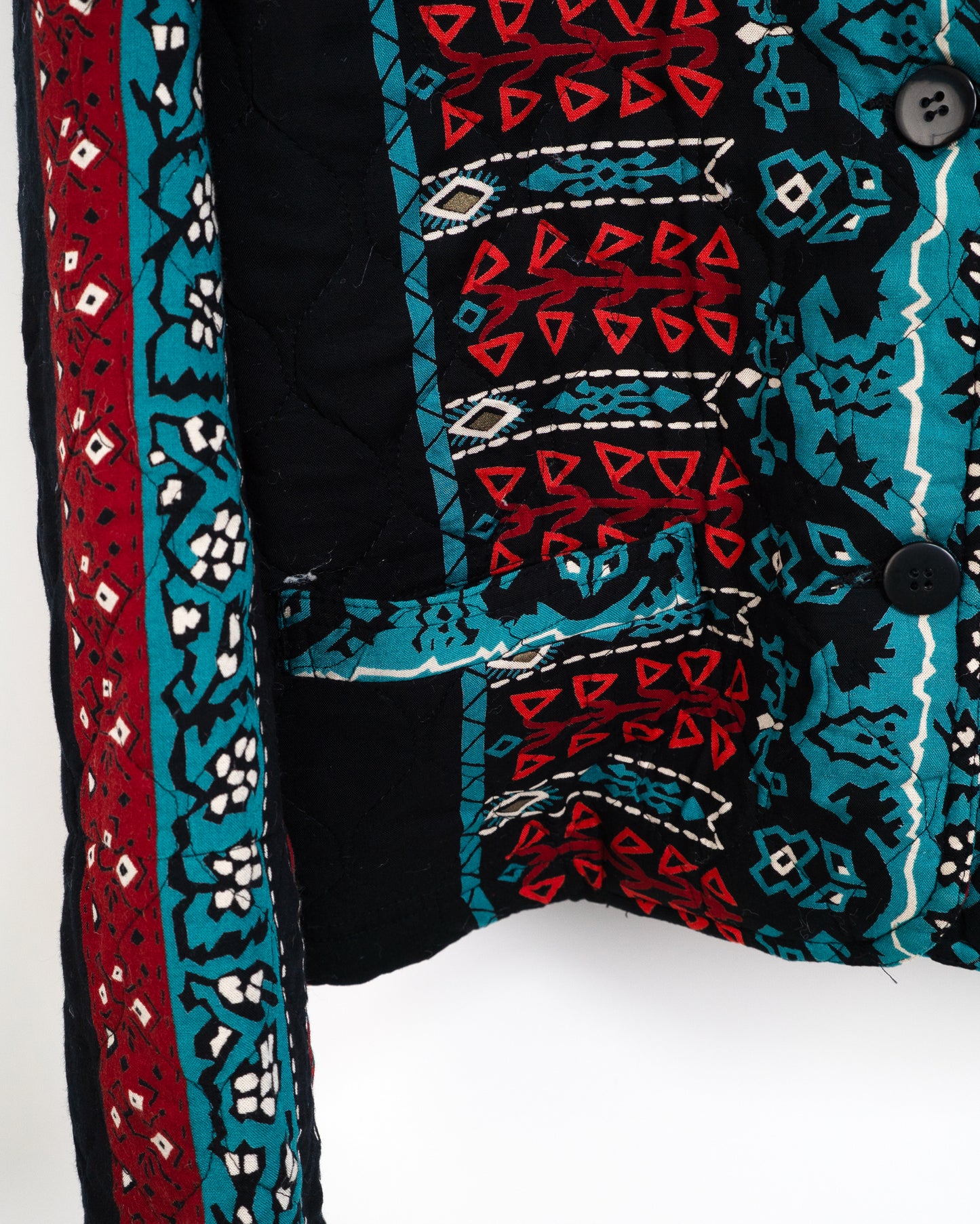 Quilted Multi-Pattern No-Collar Jacket