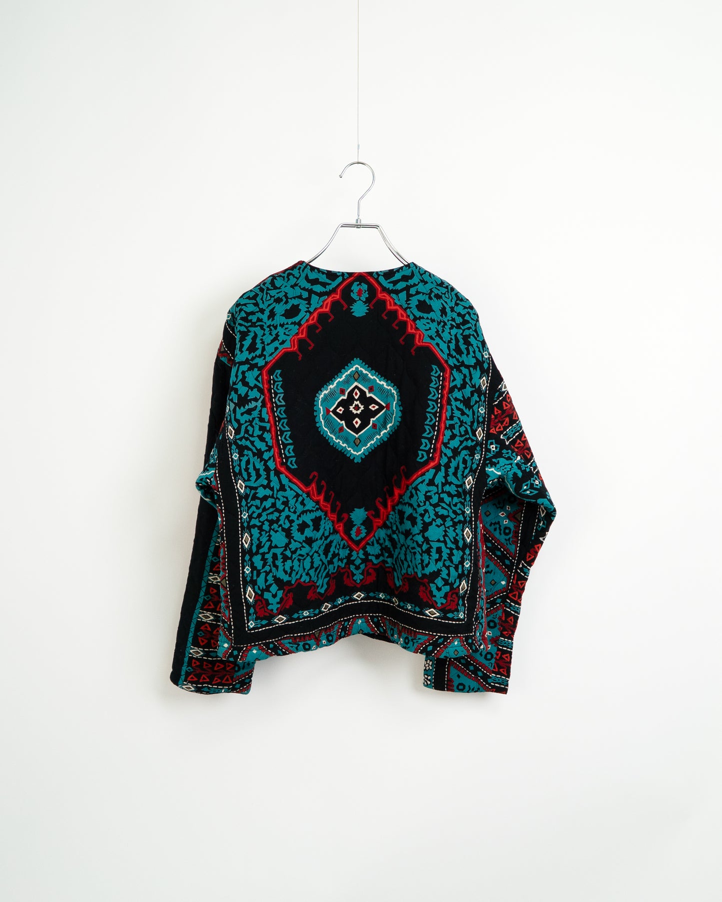 Quilted Multi-Pattern No-Collar Jacket