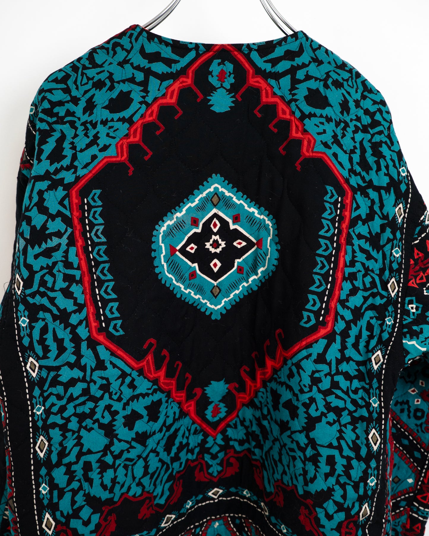 Quilted Multi-Pattern No-Collar Jacket