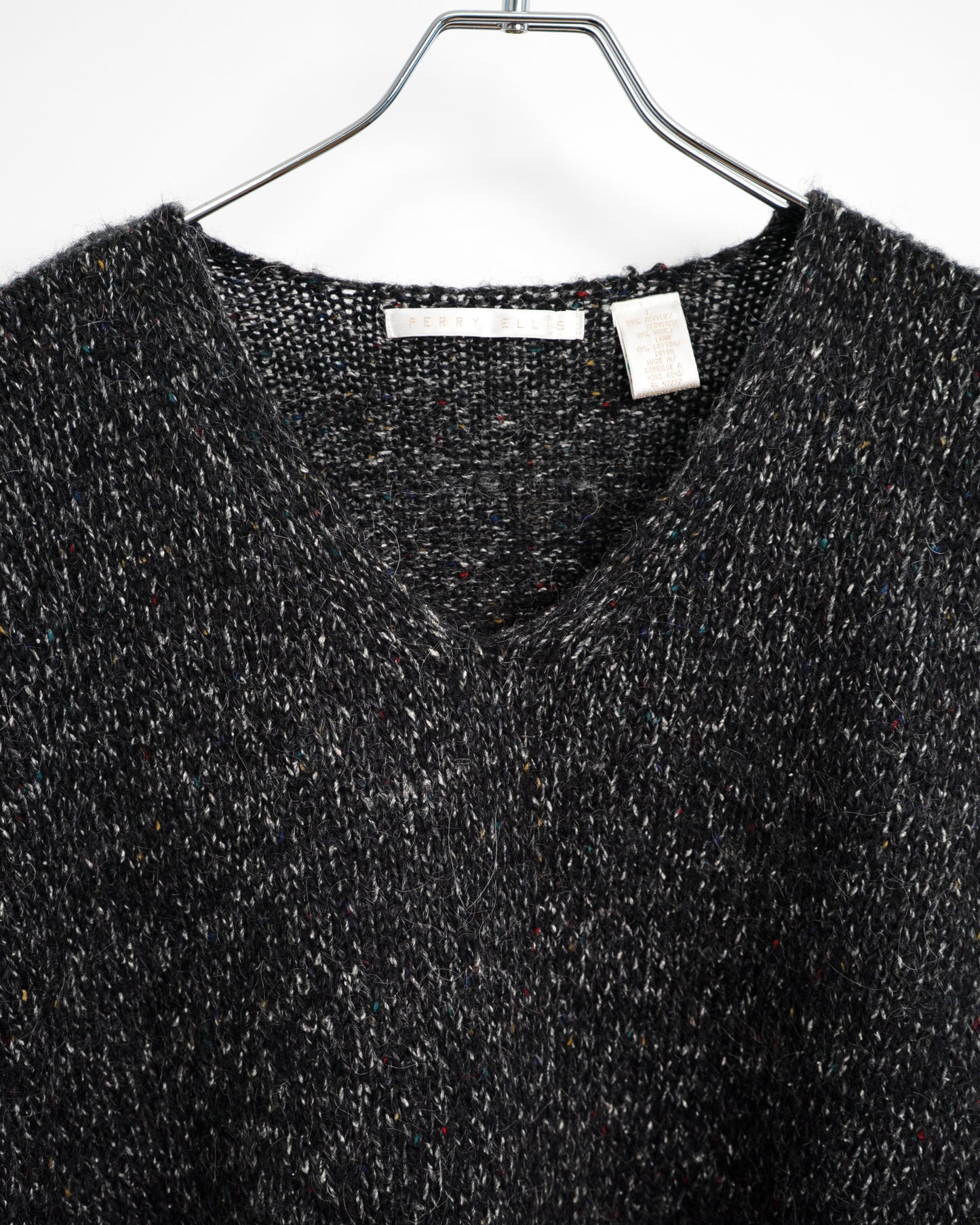 80s Multi-Color Nep V-Neck Knit Sweater