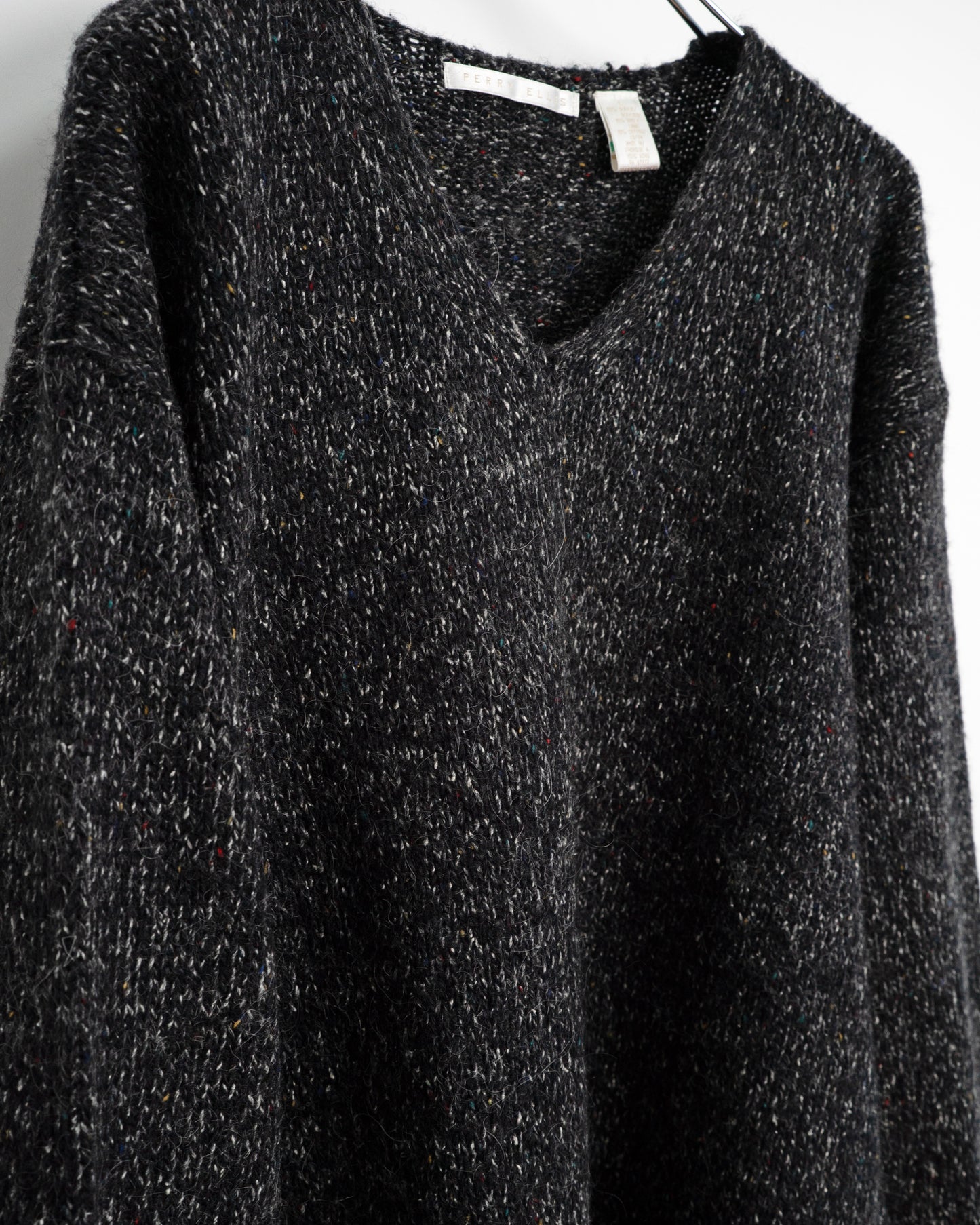 80s Multi-Color Nep V-Neck Knit Sweater