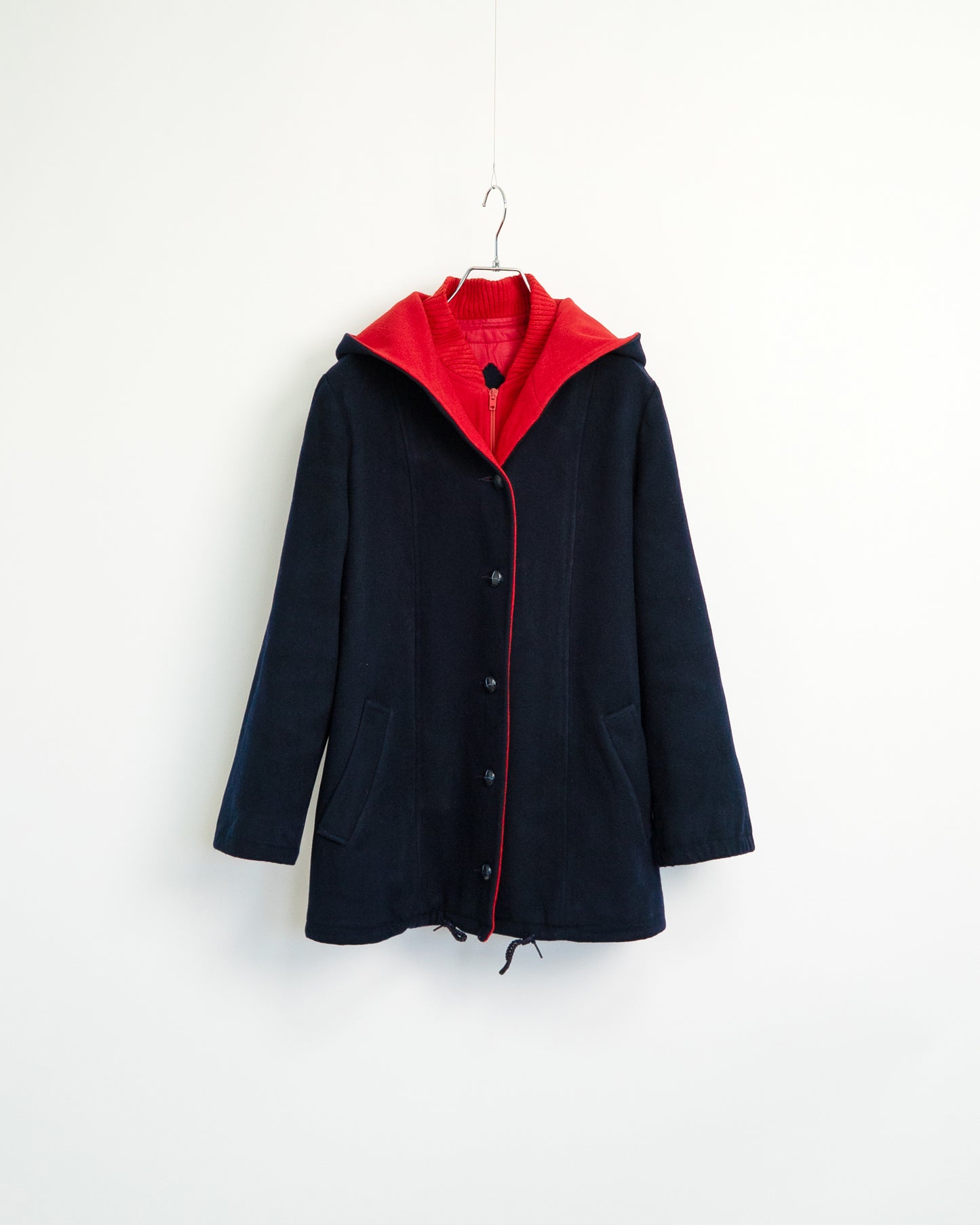 70s Bonded Double-Face Wool Hooded Coat