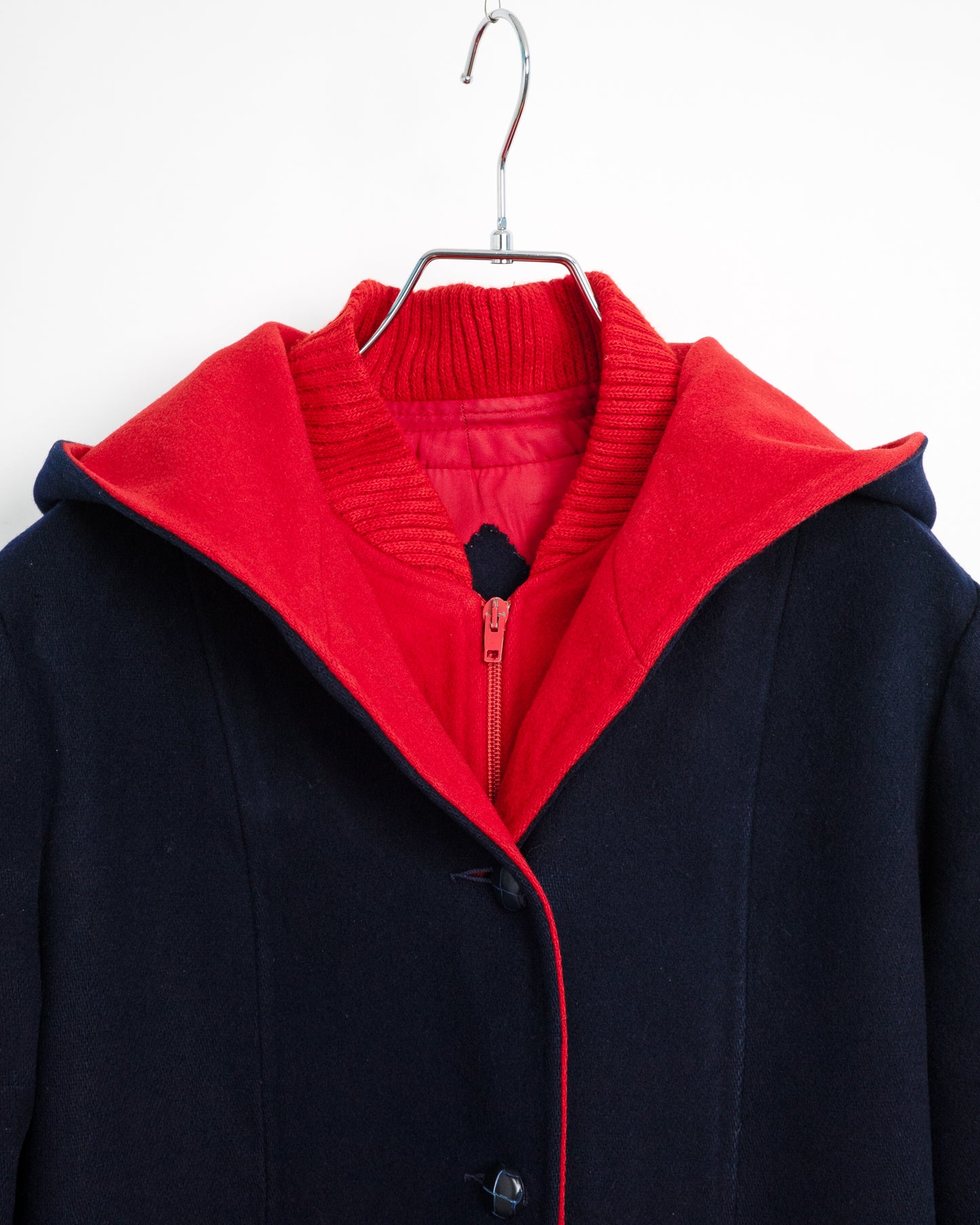 70s Bonded Double-Face Wool Hooded Coat