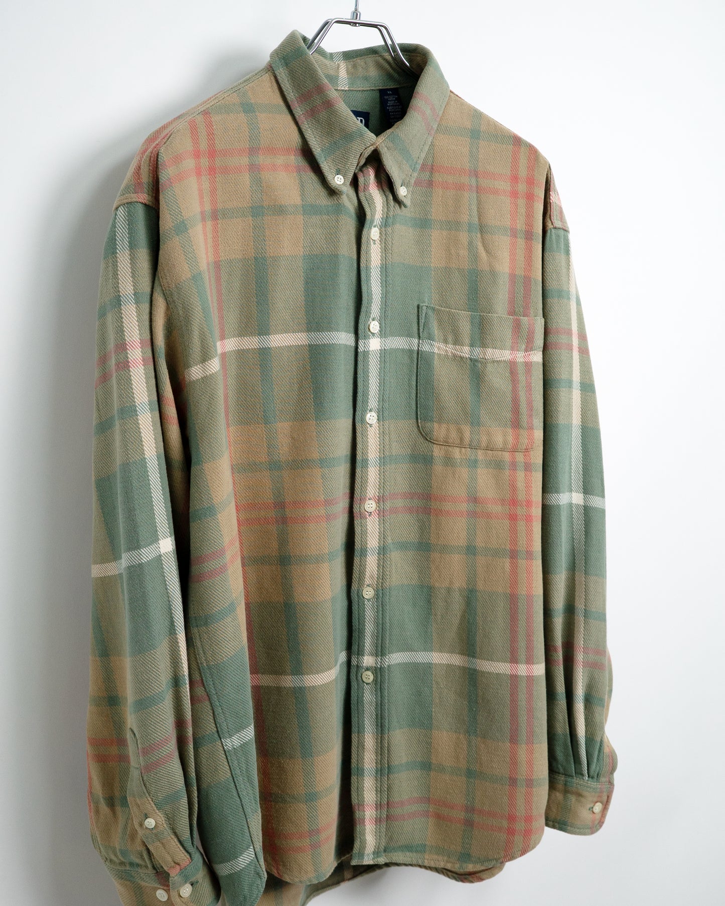 90s Pale-Toned Plaid Flannel Shirt