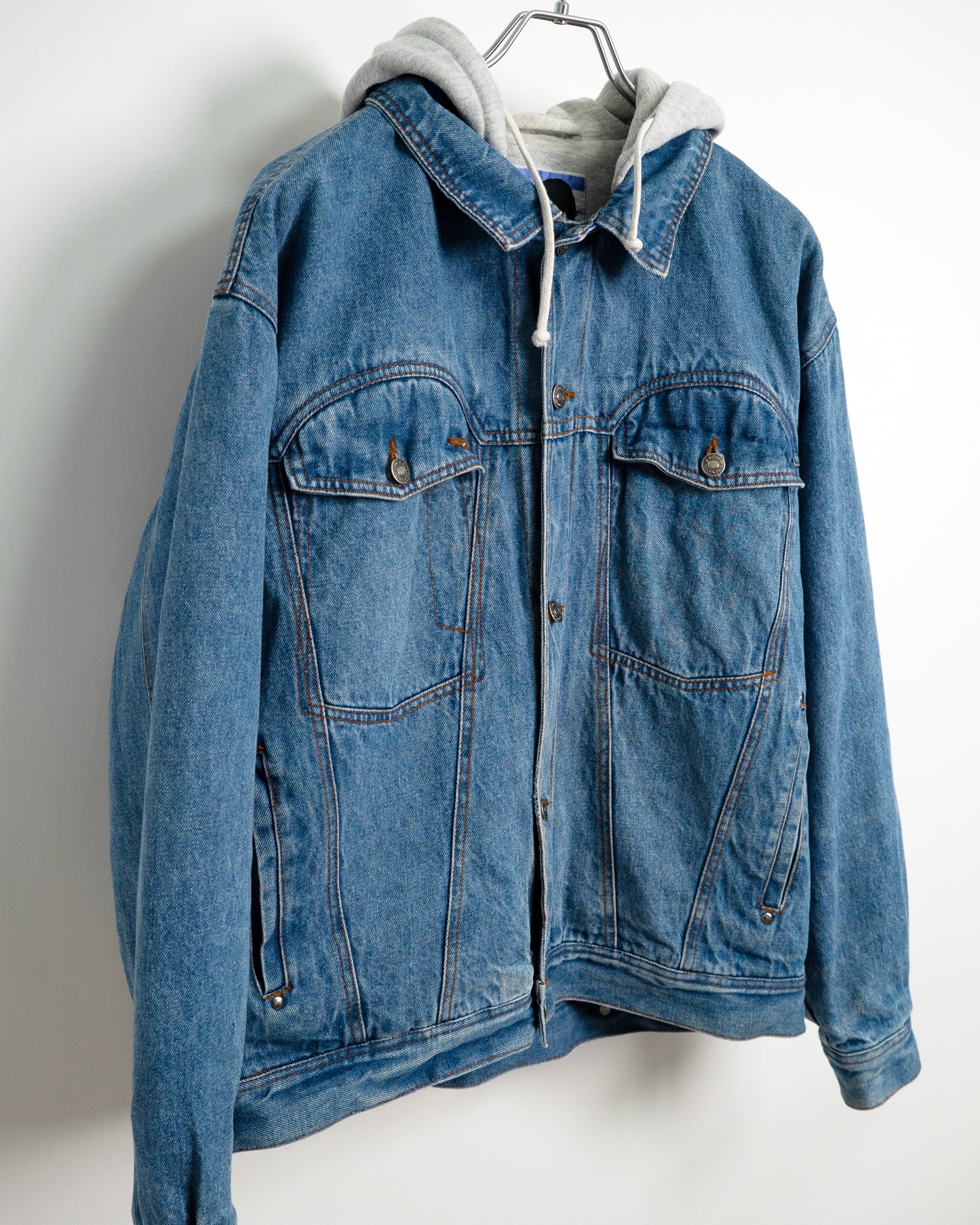 90s Hooded Ramie-Cotton Denim Jacket